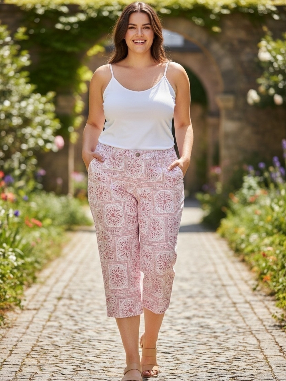 River Island Pink Bandana-Print Capri Trousers